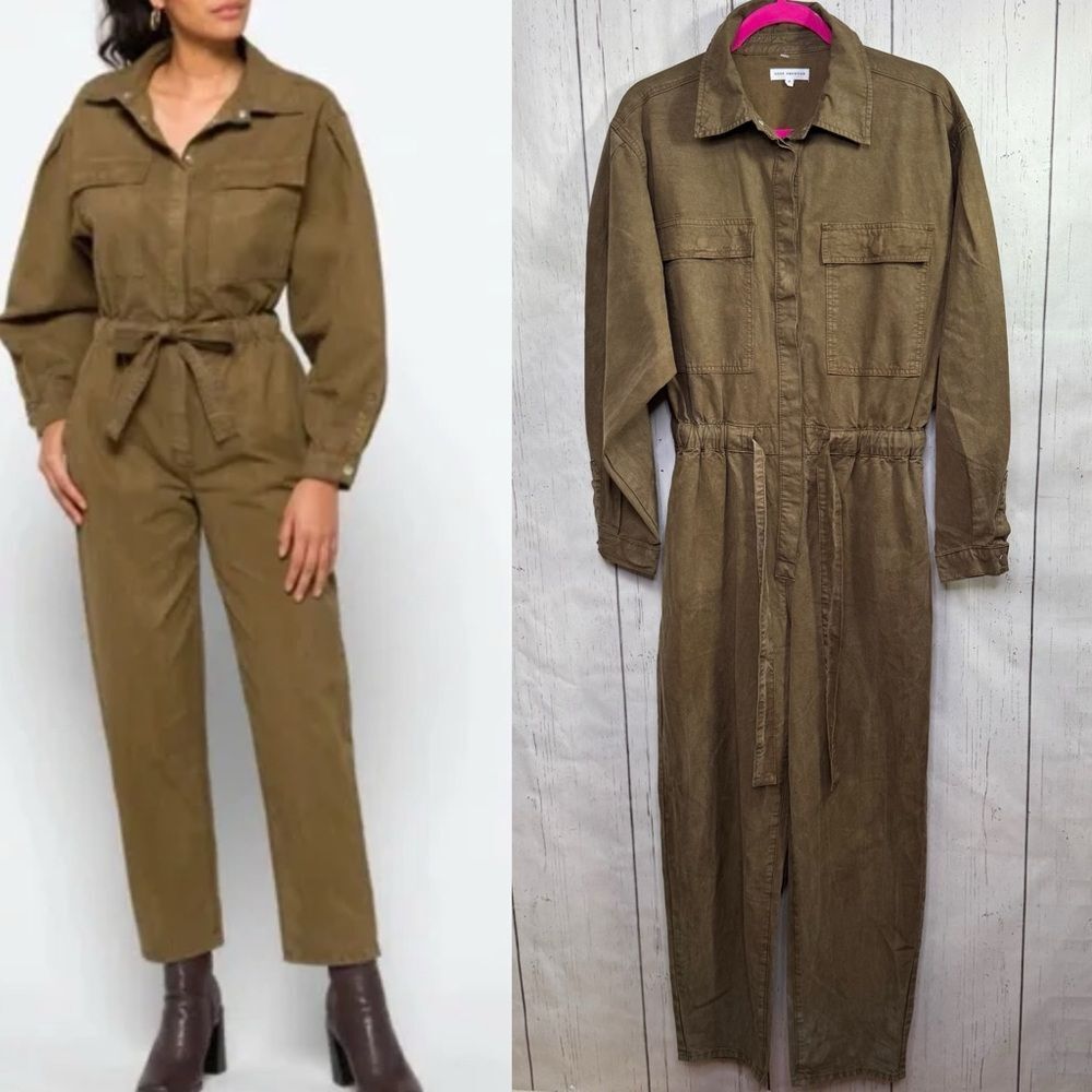 Good American Utility Belted Jumpsuit Brown Cargo Minimalist Streetwear Casual
